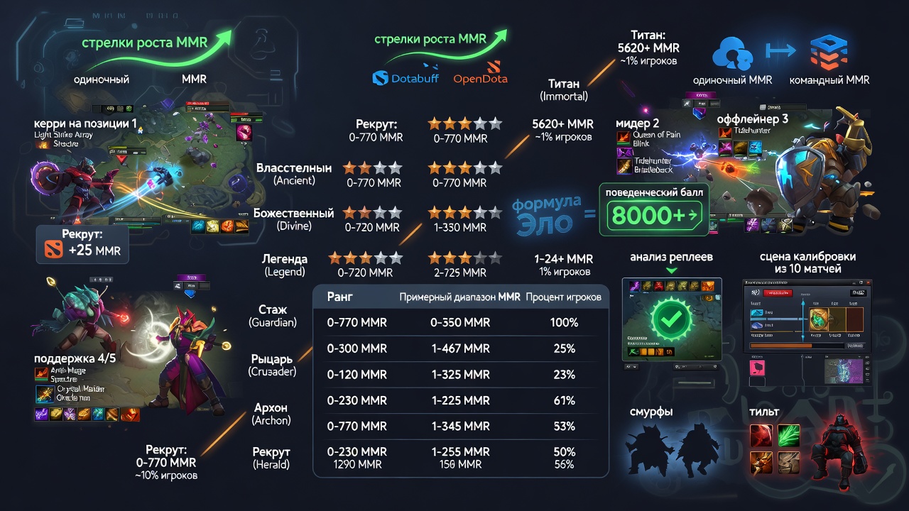MMR и ранги в Dota 2 - Как устроена рейтинговая система, калибровка и что нужно для продвижения до рекрута